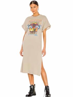 Free People Daydreamer Led Zeppelin 1977 Tee Dress Tan Vintage Wash Slit- Large